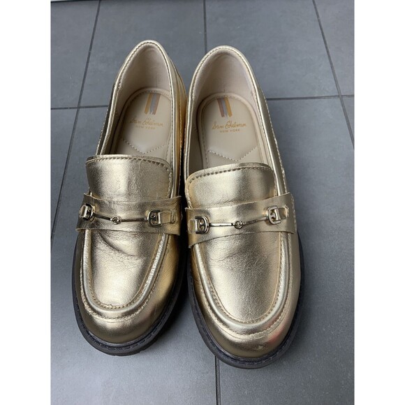 Sam Edelman Kids Tully Mini Metalic Gold  Loafers 3M Preowned Black Platform Gir - Picture 2 of 6